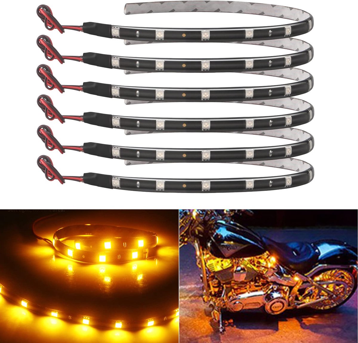SnelShoppen - Auto Led Strip Licht 30 CM Waterdichte Led Verlichting Strip voor Interieur en Exterieur Auto en Motor, Amber Geel 12V 5050 SMD, Pack va