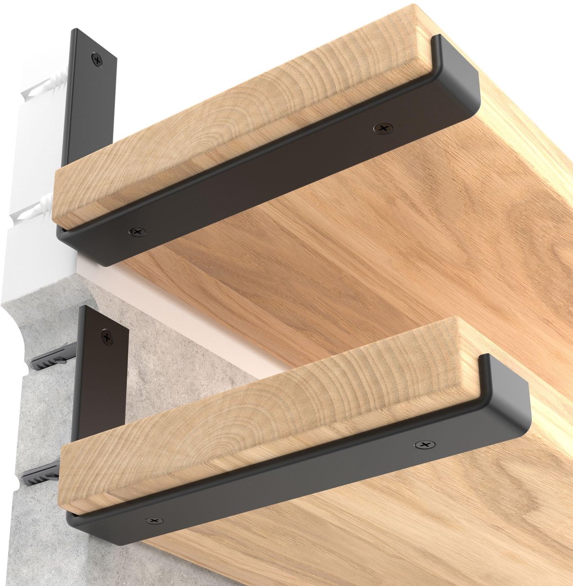 SnelShoppen - 12 Inch Plankbeugel voor Zwevende Planken - Zwarte Gewaxt Staal J Beugels - 6 Stuks - 11,3 x 6 x 1,5 Inch - Doe-Het-Zelf Oplossingen voo