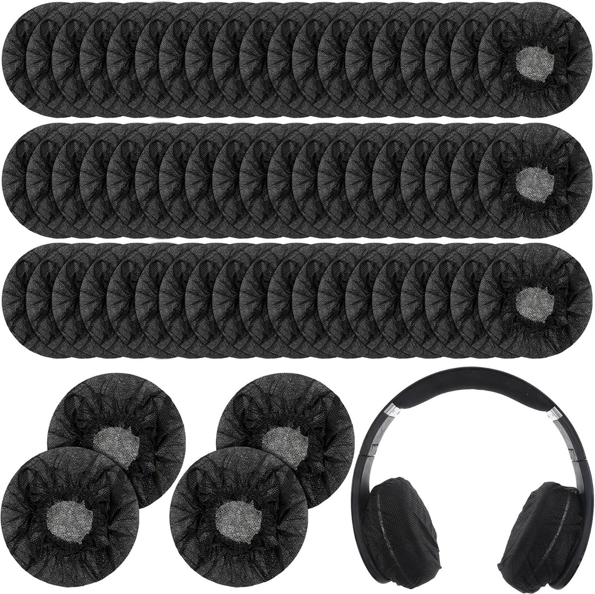 Hoofdtelefoonhoes Wegwerp, 100 Stuks Vliesstof, Elastisch en Ademend voor Over-Ear Hoofdtelefoons met Oorkussens van 10-12 cm