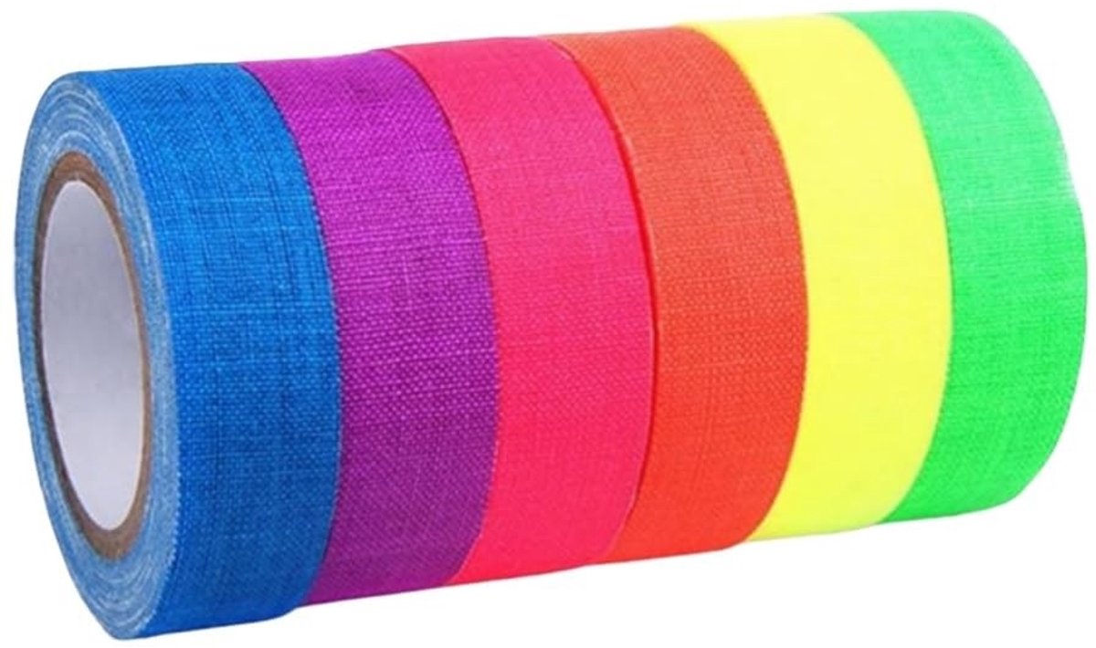 Neon Gaffer Tape Set - 6 Rollen UV-reactieve Fluorescerende Tape voor Decoratie, Vloermarkering en Handicrafts - 15mm x 5m