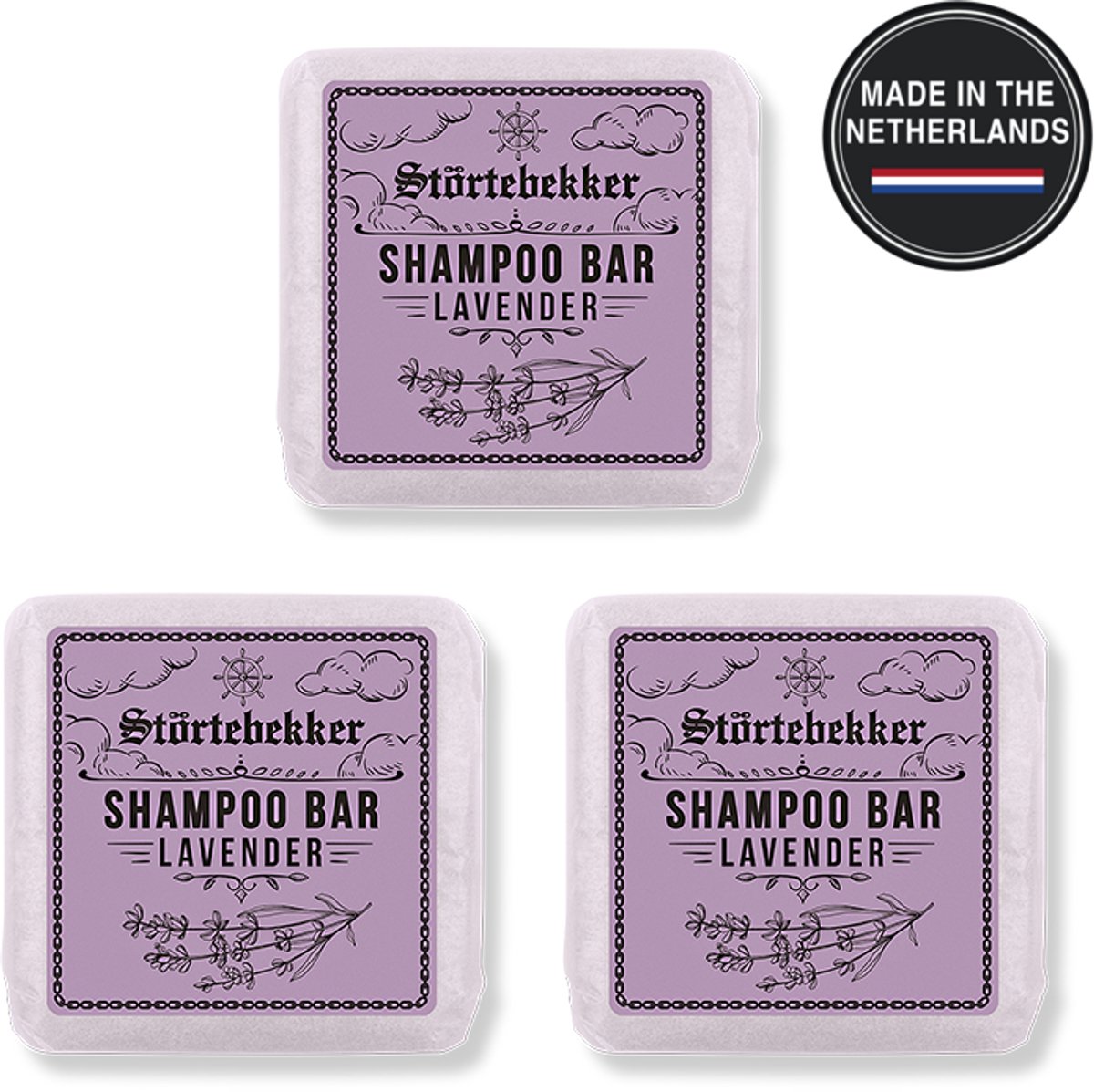 Störtebekker® Premium Shampoo Bar Lavendel - Vaste shampoo voor mannen en vrouwen - 3-in-1 douchezeep voor mannen voor haar, hoofdhuid en baard - Hydraterende shampoo - veganistisch, handgemaakt - 100 g Solid Shampoo Bar Lavender