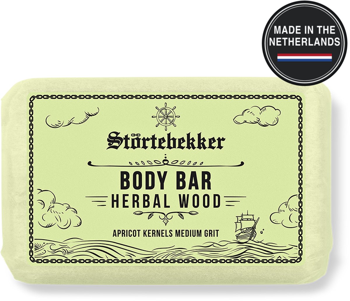 Störtebekker® Body Bar Herbal Wood (Body Scrub) - Plasticvrije Vaste Zeep & Douchegel Heren - Natuurlijke & Duurzame Lichaamsverzorging - Vegan Bodywash met Sheaboter - 120g