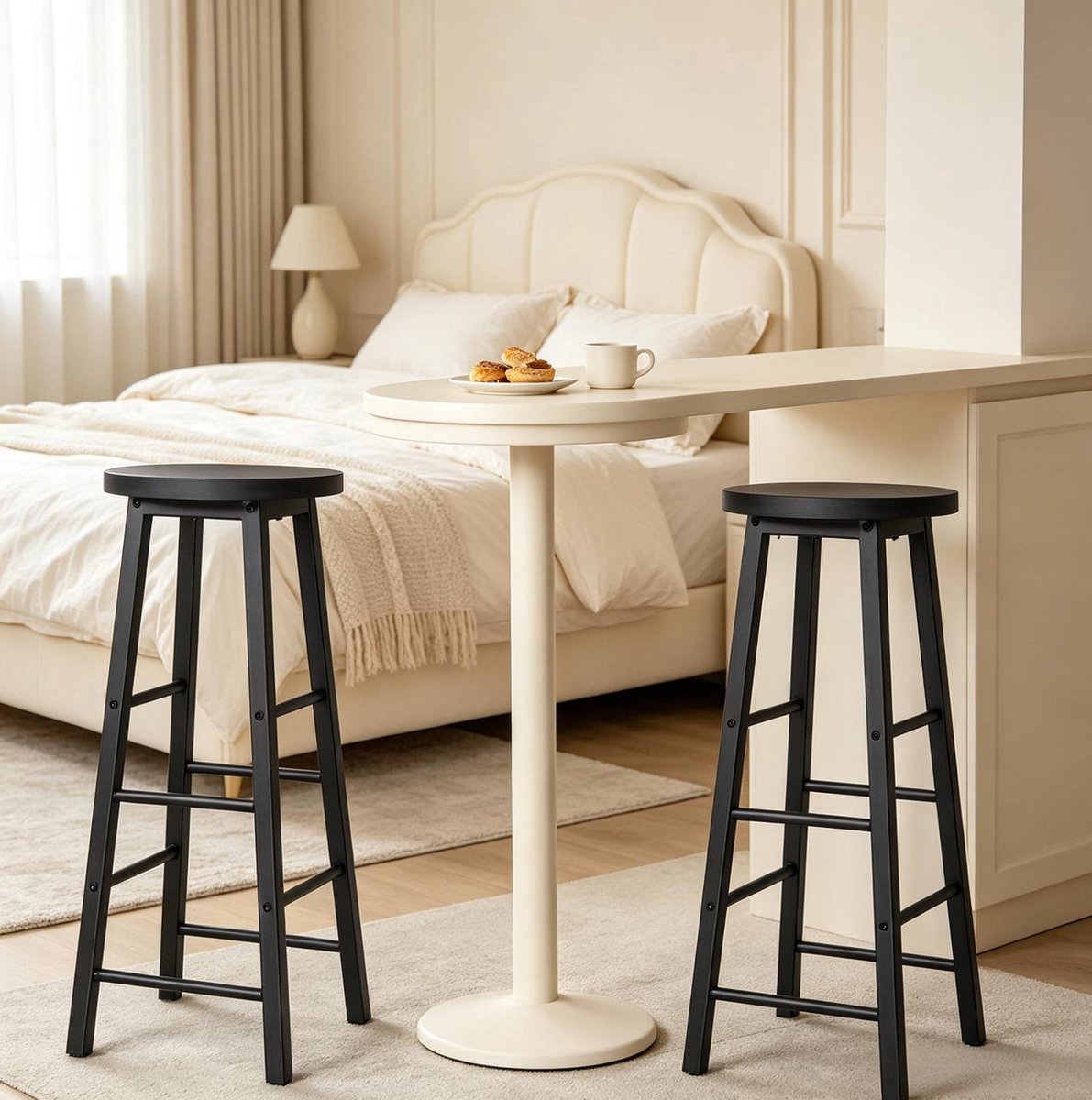 STILVORA Barkruk 71 Cm - Set Van 2 Met Voetsteun - Voor Keukeneiland, Bar En Hoge Tafel - MDF En Metaal - Zwart