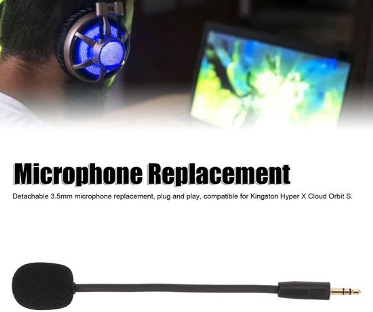 Gamingmicrofoon met afneembare microfoonarm - Draadloze microfoon - Ruisonderdrukking - Omnidirectioneel - 3,5 mm vergulde stekker - Ideale vervanging voor Hyper X Cloud Orbit S