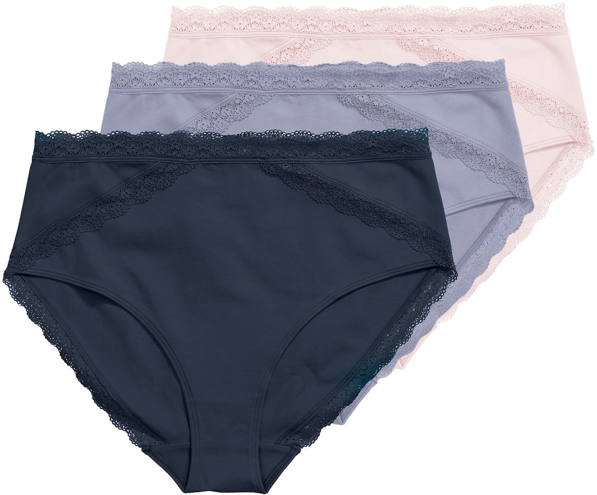 Ulla Popken - Dames - Midi-slips set van 3 kanten tailleband - Duifblauw - Maat 42+