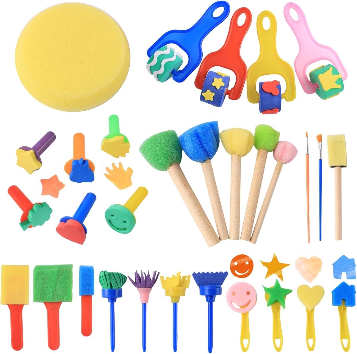 SnelShoppen - Sponge Painting Brush Set - 30 Stuks Kleur- en Schildergereedschap voor Kinderen - Voorkeursmateriaal van Schuim voor DIY Creatieve Proj