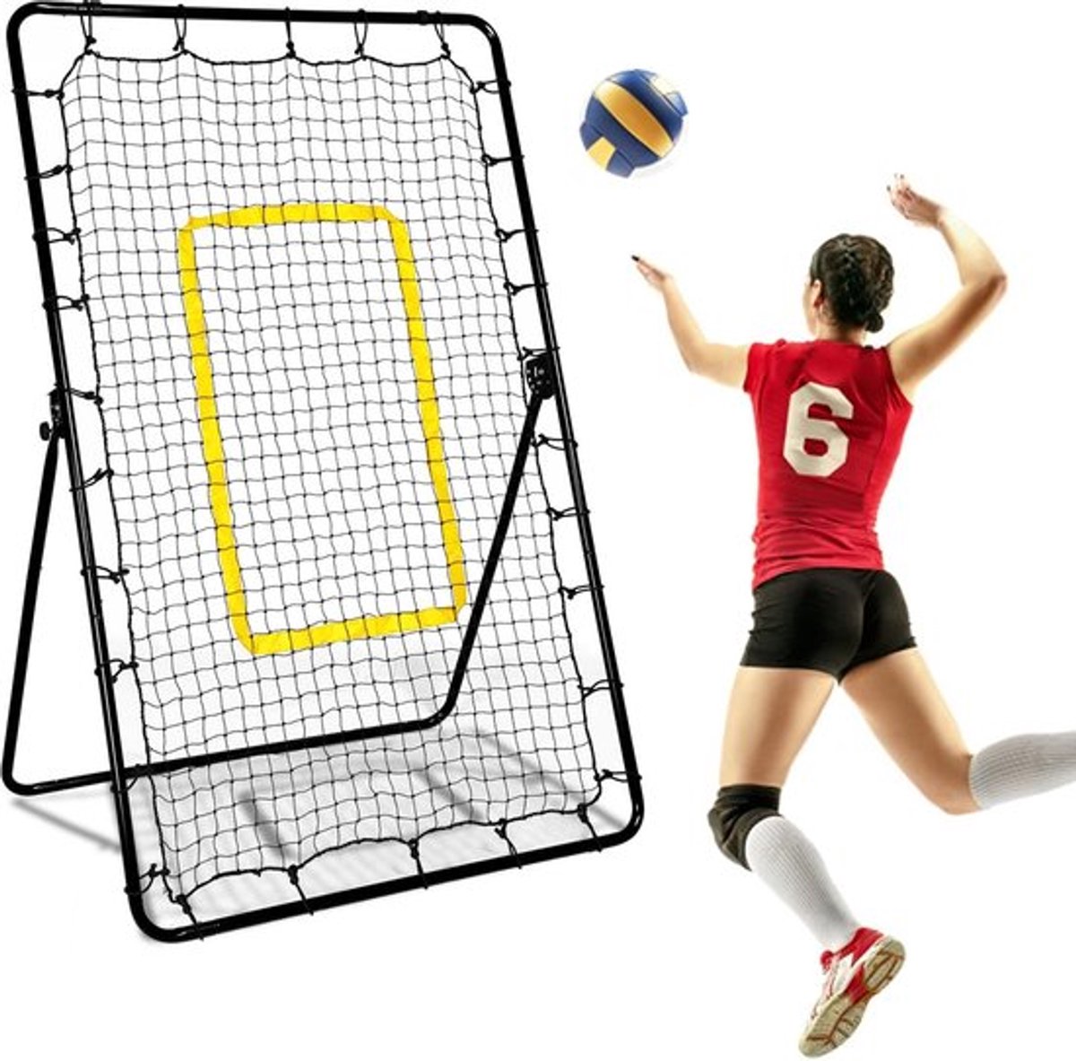 Rebounder 210x120cm Verstelbaar - Volleybal Trainingsmateriaal - Multisporten - PE Net - Bungee-Koorden - Inclusief Grondaanbanden - Trainingsnet