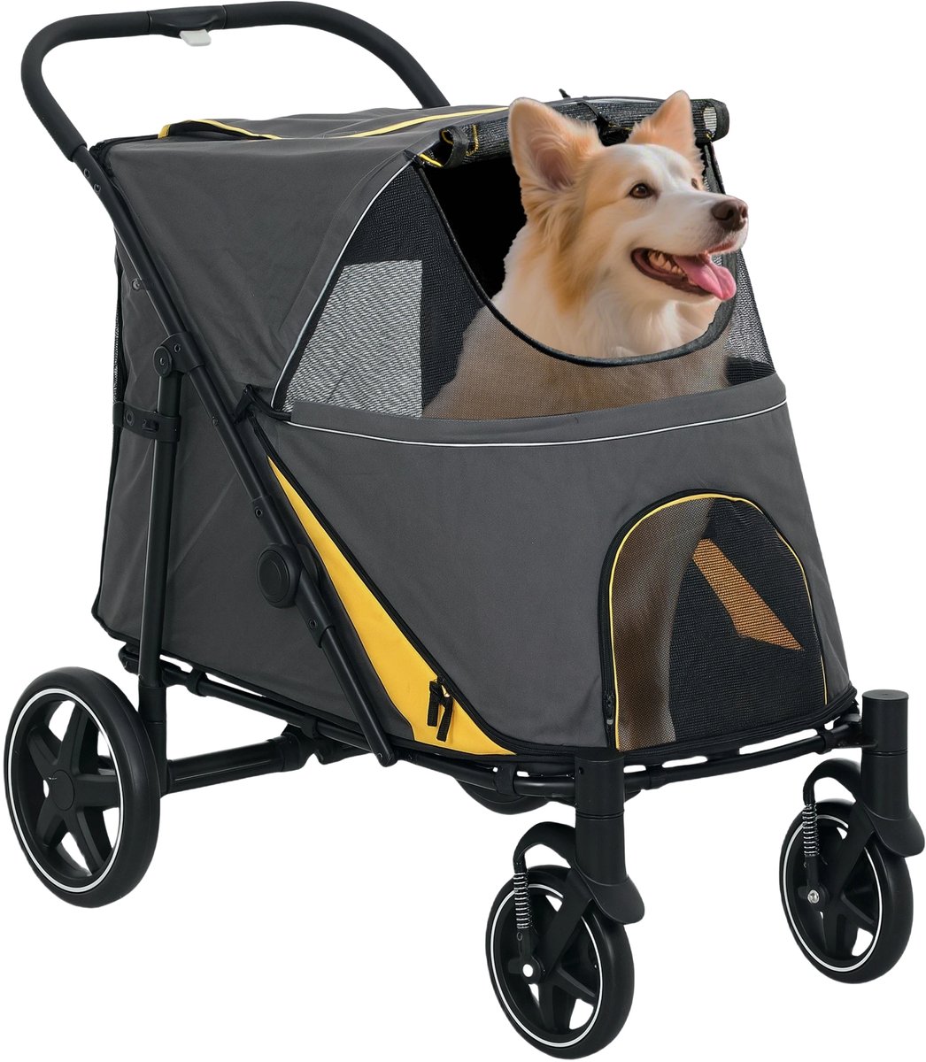 Hondenbuggy – Opvouwbare Wandelwagen met Kussen voor Hond & Kat – Lichtgrijs