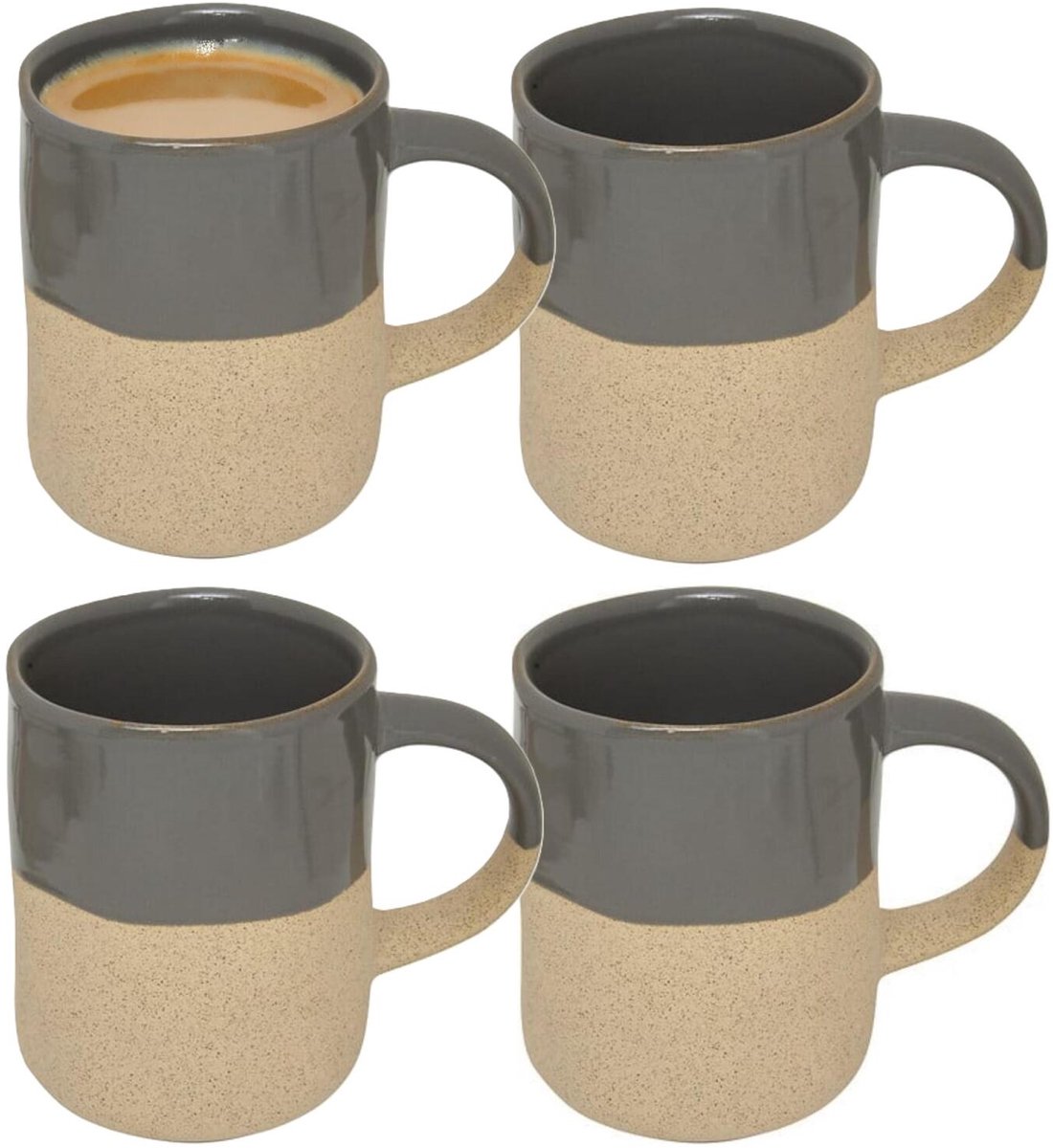 Secret de Gourmet koffie kopjes - Ancient Cairo - 4x stuks - grijs/beige - 340 ml - mokken - keramiek - met stijlvol decoratie motief