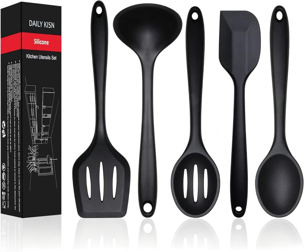 Hittebestendige silicone keukengerei set met spatel, lepel en pastalepel voor eenvoudig koken