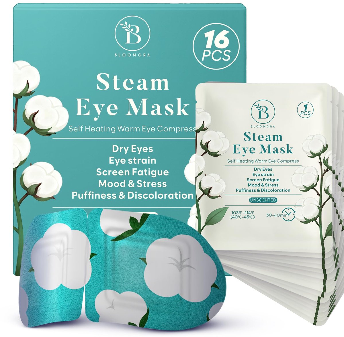 SnelShoppen - Pakket van 16 geurvrije verwarmende oogmaskers - Zelfopwarmende stoommaskers voor ontspanning, droge ogen, wallen en vermoeidheid - Wegw