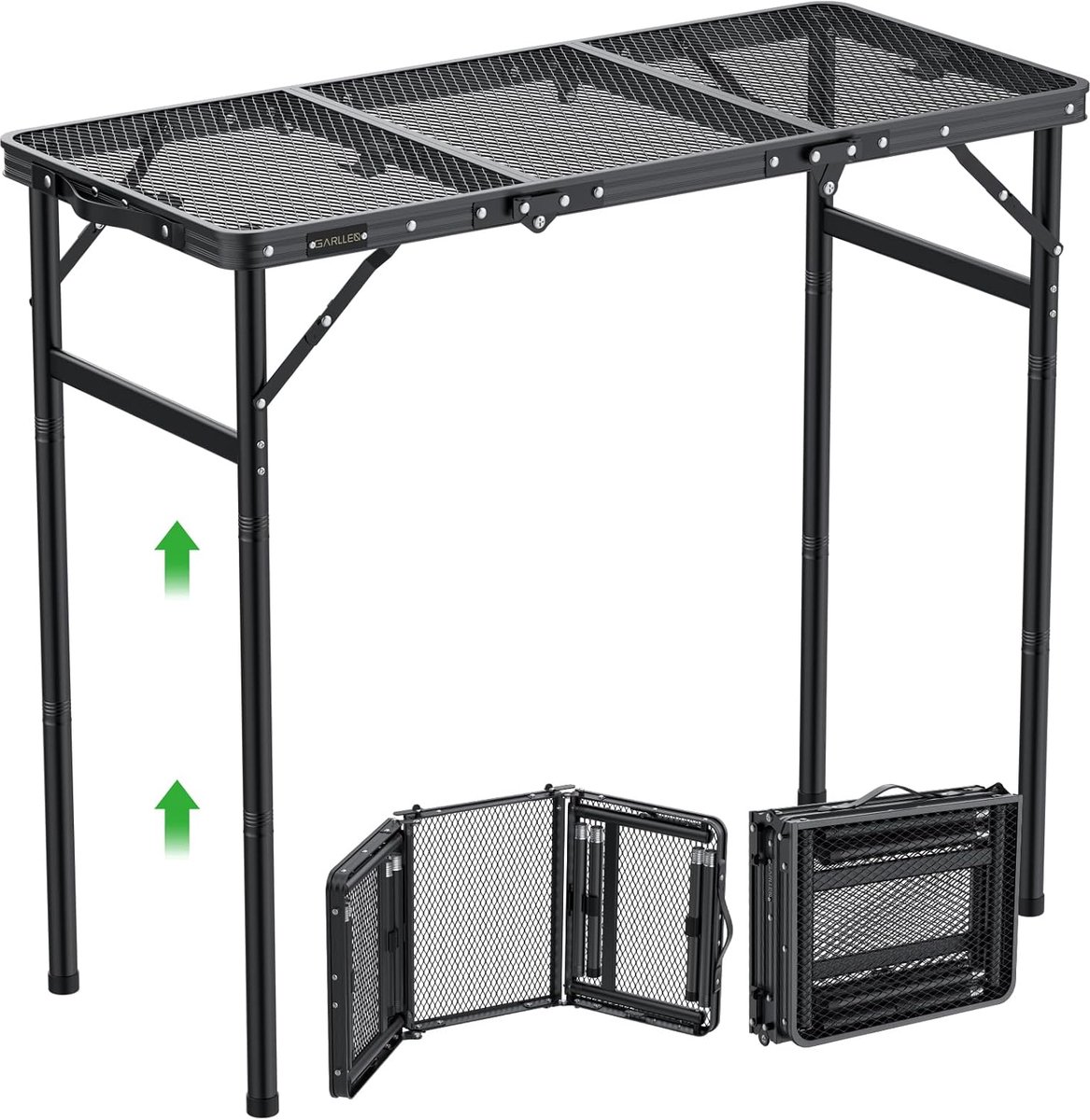 SnelShoppen - Opvouwbare Grill Tafel - 3 Verstelbare Hoogtes - Lichtgewicht Campingtafel met Hittebestendig Bovenblad - Portable Aluminium Buiten Tafe