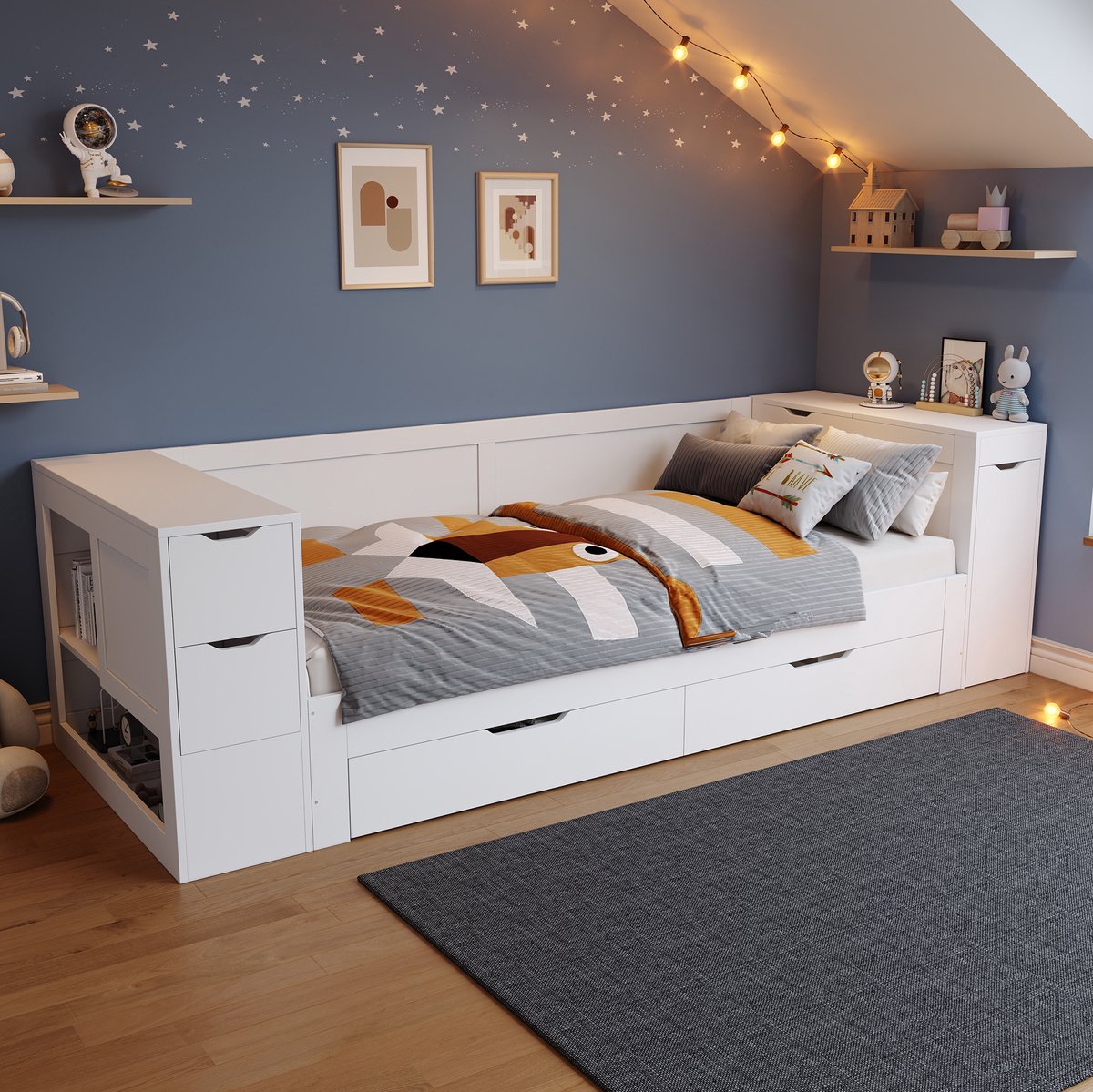 COVREO Bedbank 90x200 cm 95 cm wit MDF met opbergruimte zonder matras