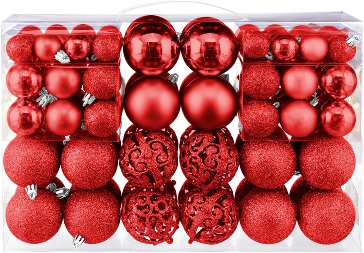 Kerstballen Set van 100 Stuks, Plastic Hangende Versieringen voor Kerstboom Decoratie 3-6CM (Rood) - Ideaal voor Feestdagen en Thuisversiering