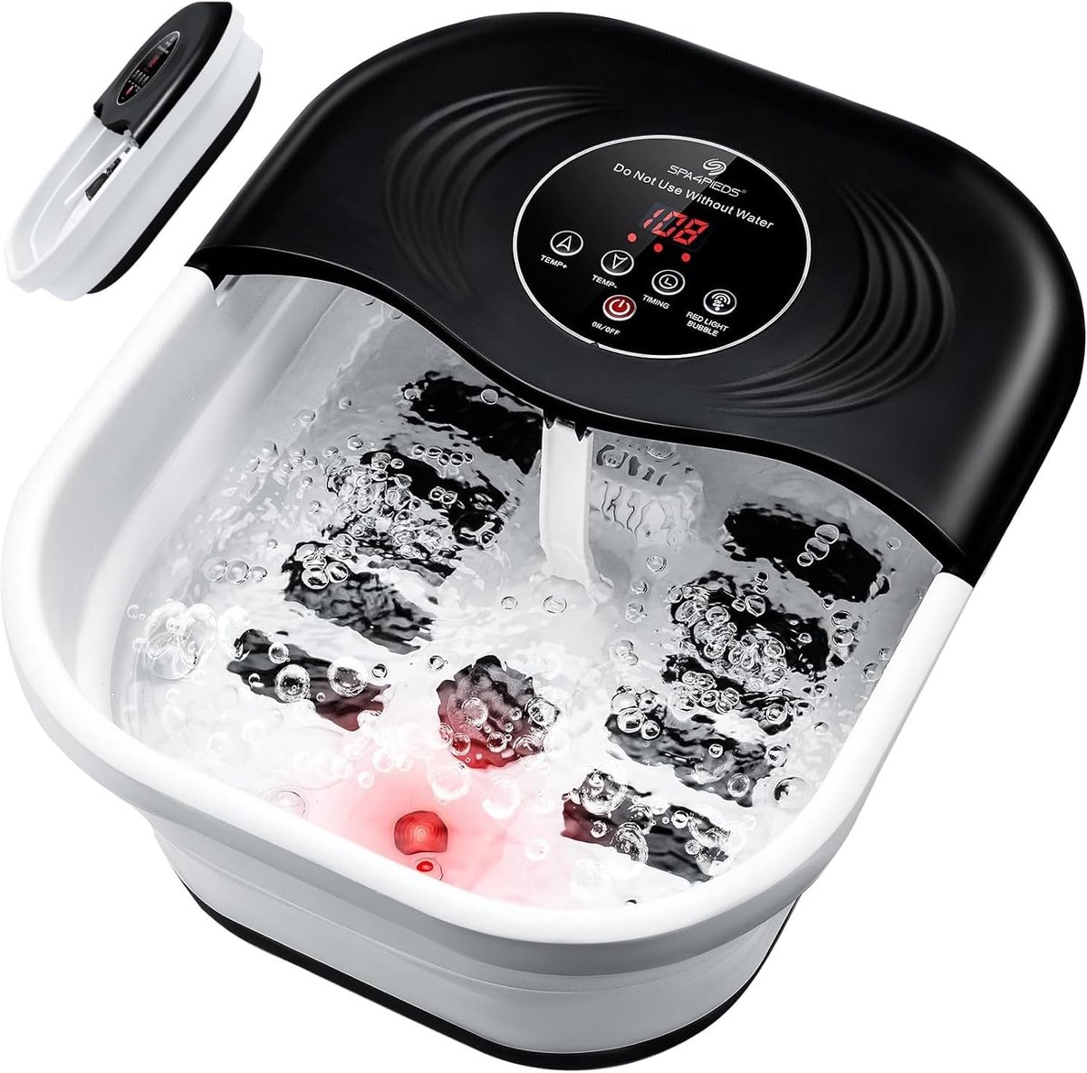 SnelShoppen - Voetbadmassageapparaat met Verwarming, Voetmassageapparaat Water met LCD Temperatuurregeling, Timer, Bellen en Puimsteen, Voetbad met Ma