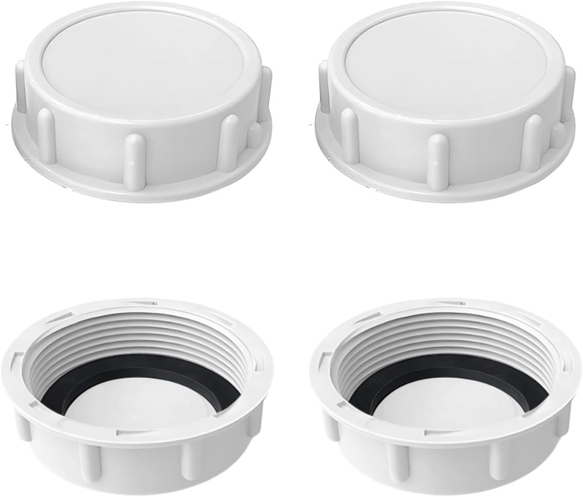 4 stuks 40 mm PVC-afsluitstoppen met schroefdraad en rubberen afdichting voor waterdichte toepassingen, ideaal voor wasmachines en keukens