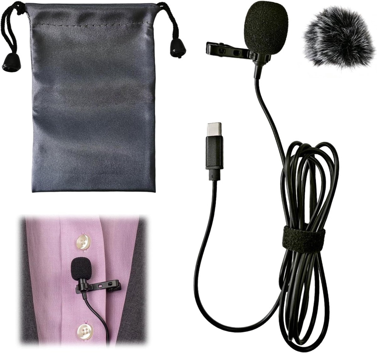 Omnidirectionele Lavalier-microfoon 1,5 m voor Android smartphones en tablets, ideaal voor podcasts, streaming en video-opnames