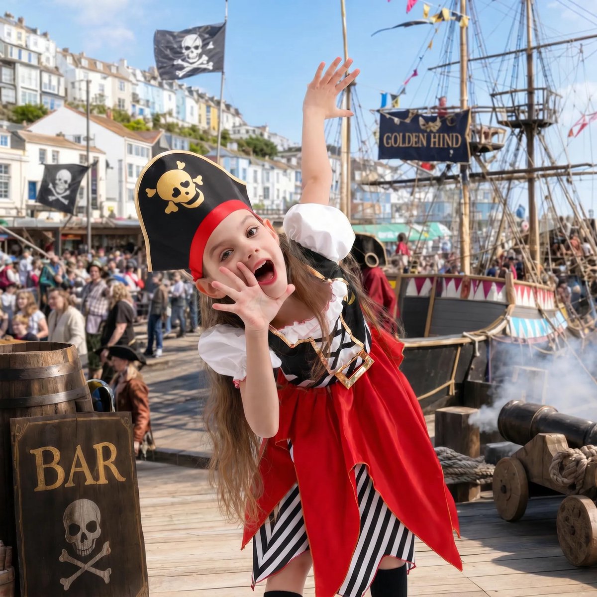 SnelShoppen - Meisje Piraat Kostuum Buccaneer Prinses Jurk voor Kinderen 7-8 Jaar - Piraten Rolspel Aankleedset - Perfect voor Feesten en Verkleedpart