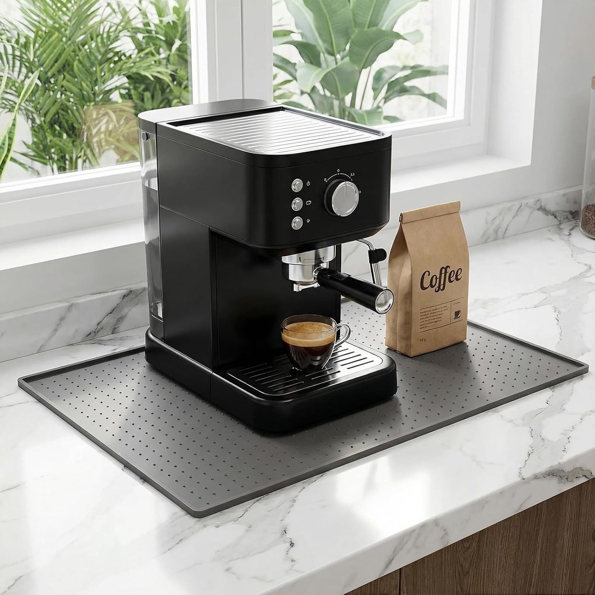 Waterdichte Siliconen Bar Mat voor Espresso Machine en Koffiezetapparaat - Lekvrije Afwasmat voor Aanrecht, 30x48cm, Grijs, Ideaal voor Koffieliefhebbers en Horeca