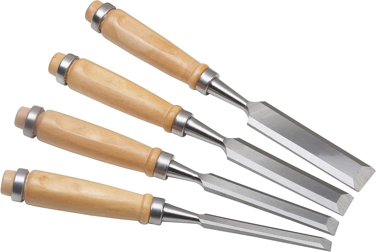 Steekbeitelset - Houtsnijgereedschap - Hout Bewerken - 4 Delig - 8-26 mm - Houten Handvat