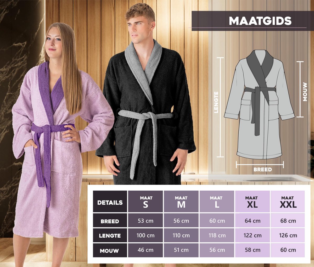 SnelShoppen - Badjas voor Heren XXL, 100% Amerikaanse Badstof, Zacht en Absorberend, Oeko-Tex, Uniseks, Ideaal voor Thuis, Sauna, en Wellness, Staal K