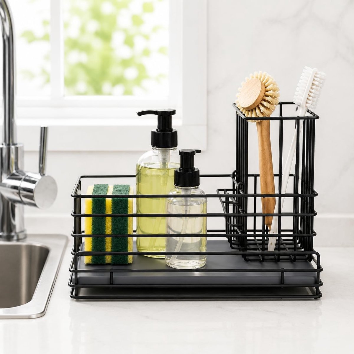 Roestvrijstalen spoelbakorganizer met diatomiet afdruipmat voor keukenwerkblad | Snelle wateropname, roestbestendig, modern design en eenvoudig schoon te maken