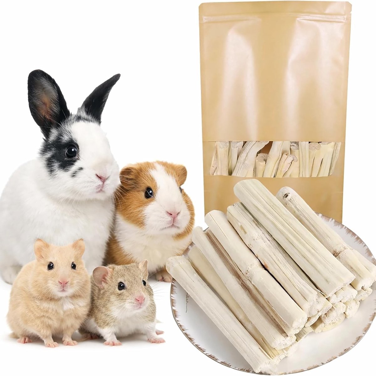 Natuurlijke knabbelsticks 300 g voor konijnen, cavia's, hamsters en chinchilla's, ideaal voor tandslijtage, knaagdierbezigheid en gezond knabbelen
