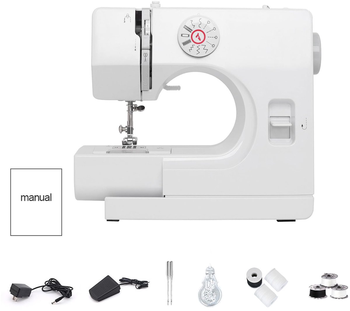 SnelShoppen - Professionele Elektrische Naaimachine 725 met Voetpedaal, 12 Steken, Ideaal voor Creatieve Projecten Thuis, Beginners en Gevorderden, St