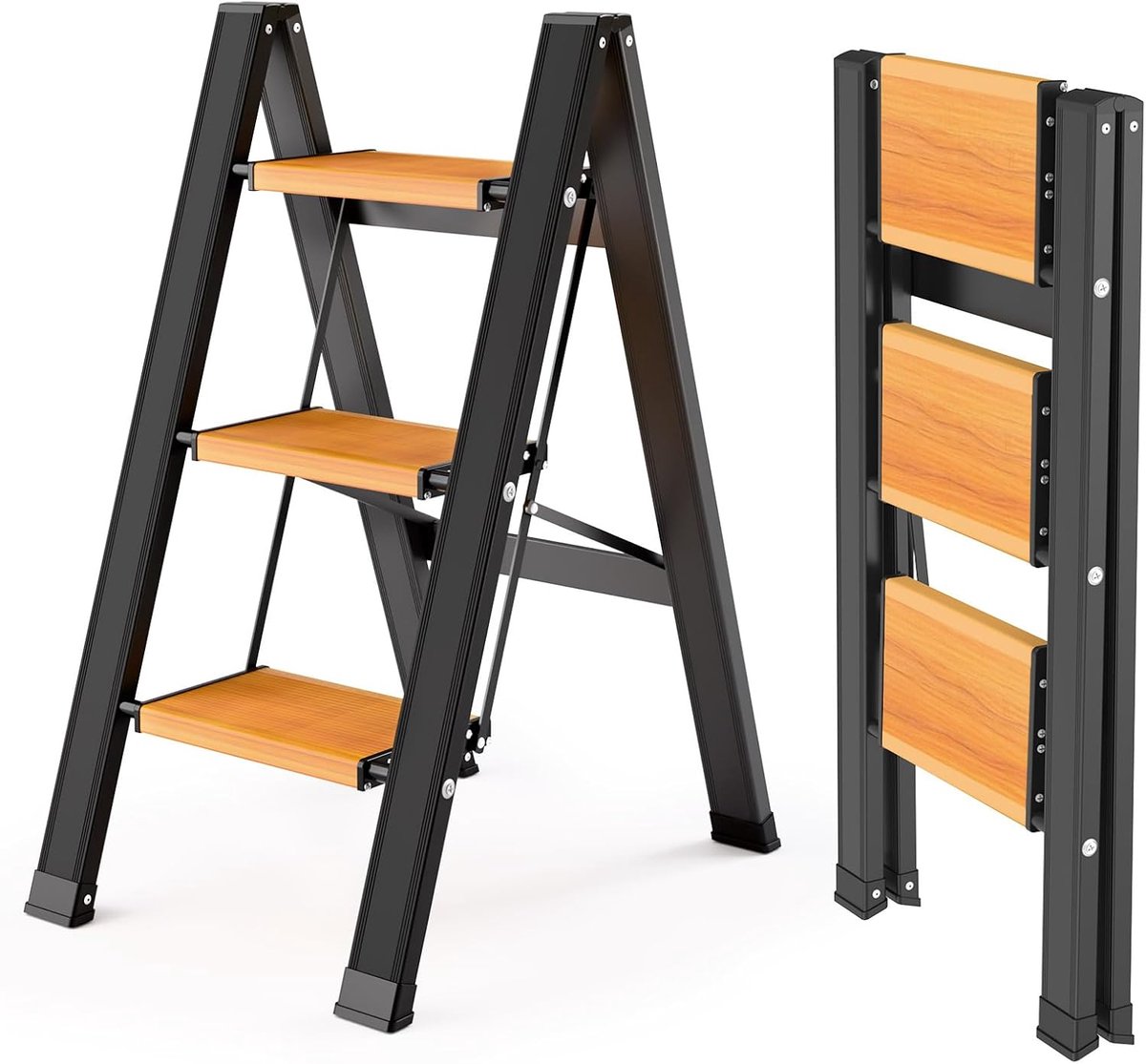 SnelShoppen - KULACO Trapladder 3 Treden Inklapbaar Aluminium Antislip Huishoudladder Lichtgewicht Vouwladder Draagbaar tot 150 kg Multifunctionele La