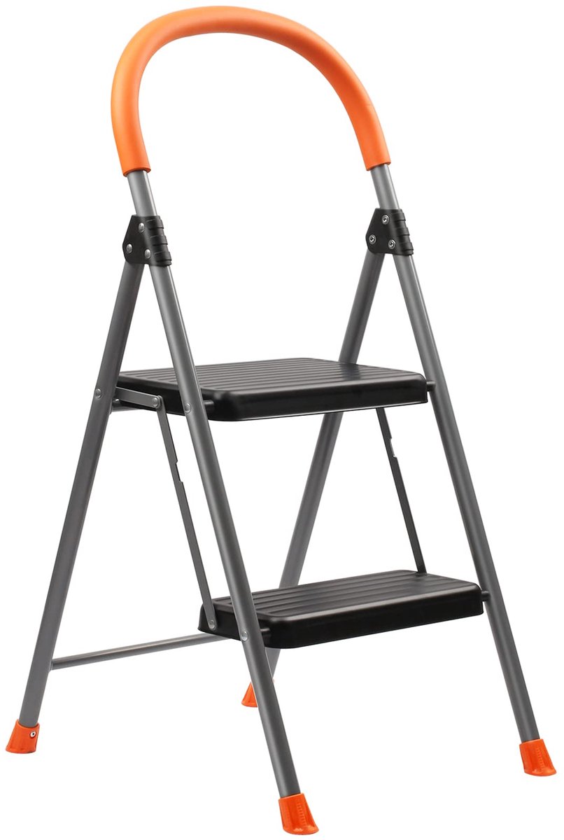 SnelShoppen - Ladder met 2 Stappen, Opvouwbare Metalen Step-Kruk voor Volwassenen, Draagbare Stalen Ladder, Heavy Duty, Breed Anti-slip Pedaal, Lichtg