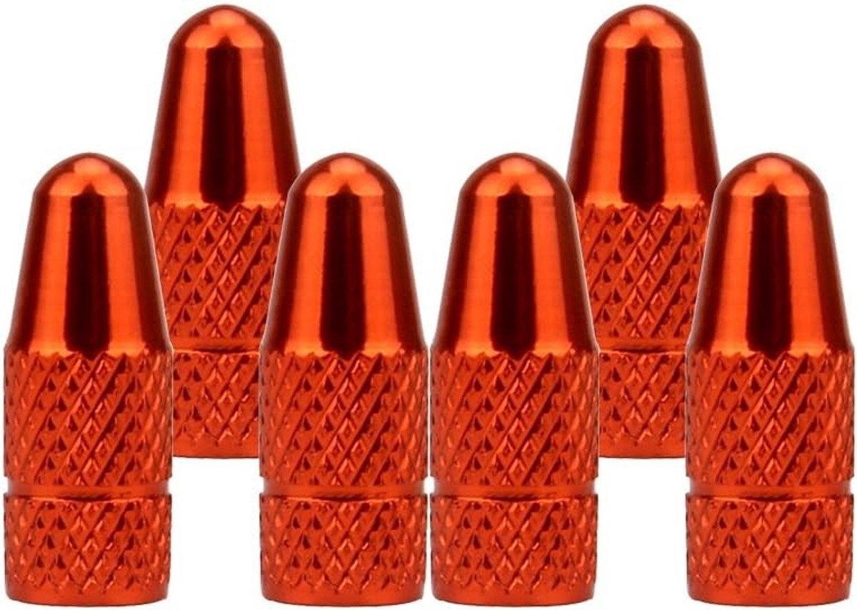Zes Stuks Ventieldoppen voor Franse Fietskleppen - Aluminium Legering in Oranje voor Fietsen en Accessoires