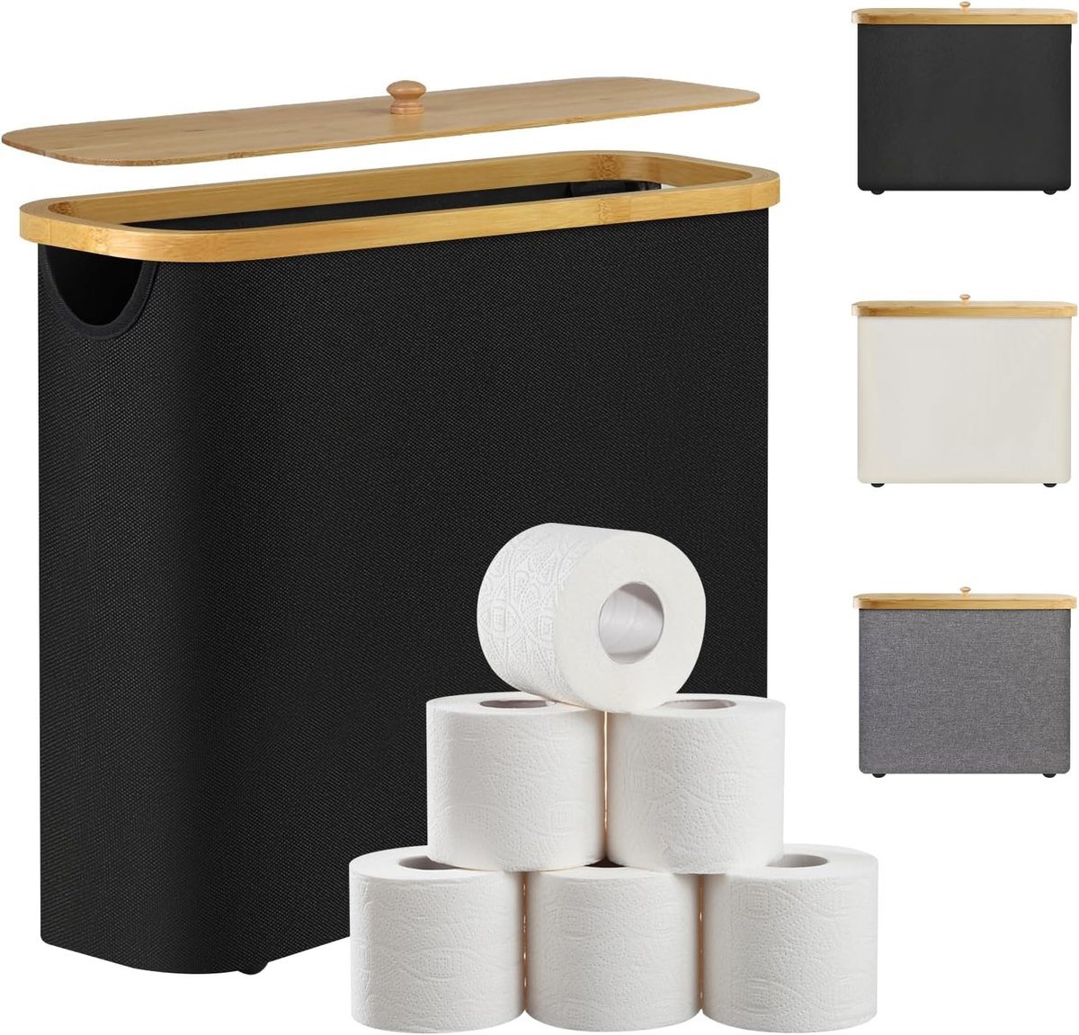 Bamboe Toiletpapieropslag en Organizer met Deksel voor Vervangrol en Toiletpapierhouder 45 x 15 x 35 cm