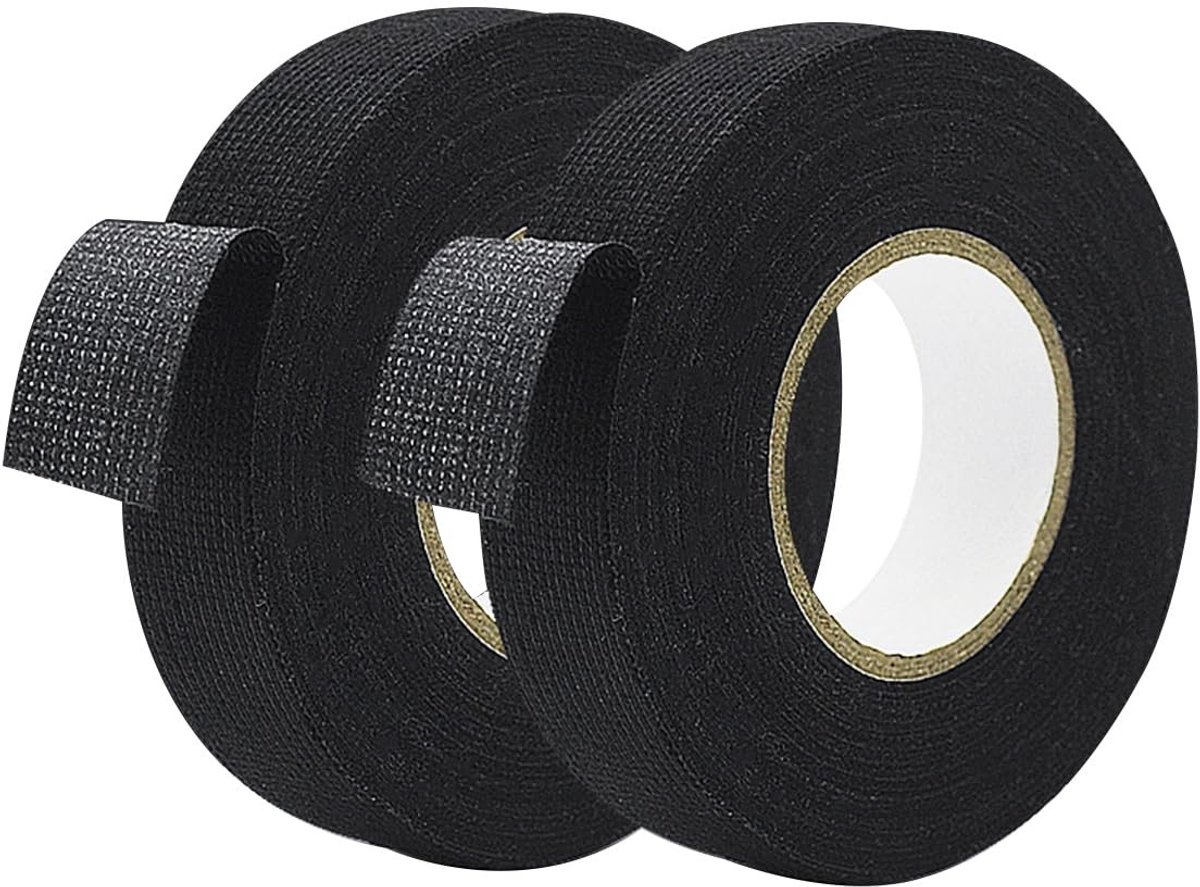 2 Rollen Zwart Auto Wrapping Tape, 9mm x 15m, Hechtband voor Isolatie, Kabelbundeling en Bescherming van Draadensets