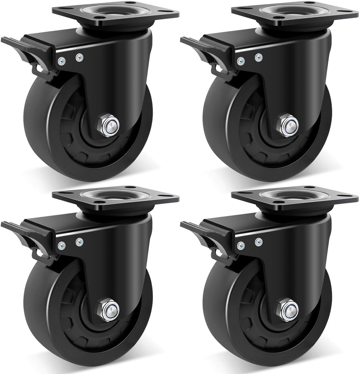 Zware 125MM Zwenkwielen met Rem, Extra Brede Nylon Wielen voor Werkbanken en Industrieel Gebruik, Laadvermogen 4500kg, 4 Stuks