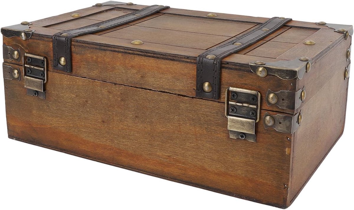 Retro Vintage Houten Koffer - Decoratieve Opbergdoos voor Thuis, Fotografie Props, Klein Formaat, Aluminium en PU Leer