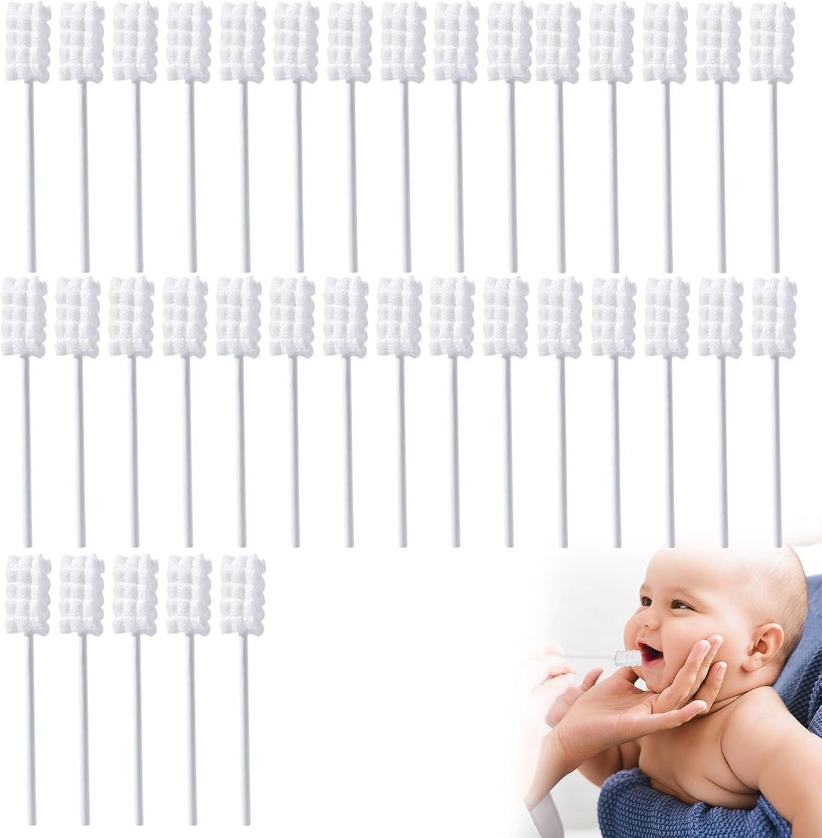 Babymondreinigingsset met 35 stuks, gesteriliseerde wegwerptandenborstel en wattenstaafjes voor pasgeborenen en kinderen, zacht en draagbaar