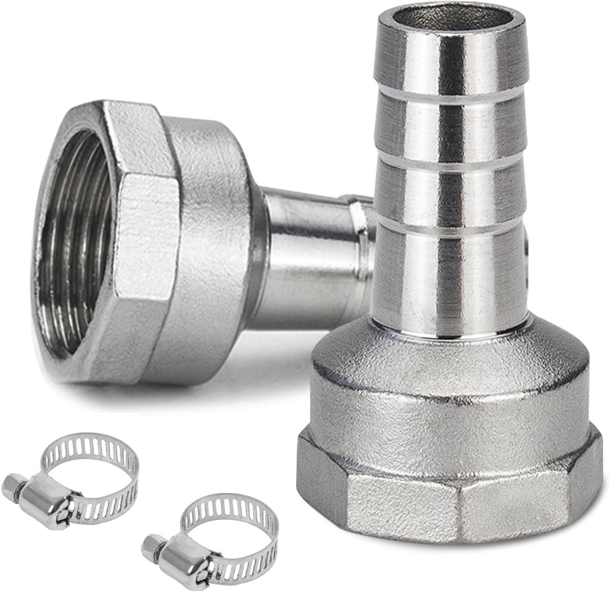 Set van 2 RVS Slang Schroefverbindingen 3/8 inch, DN10 Barb Slangconnector voor Brandstof, Lucht en Water