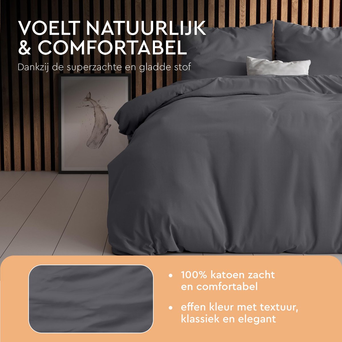 SnelShoppen - Dekbedovertrek Set 200 x 200 cm, Antraciet, 100% Katoen, Zacht en Strijkvrij, Inclusief 2 Kussenslopen 80 x 80 cm, Effen Beddengoed voor