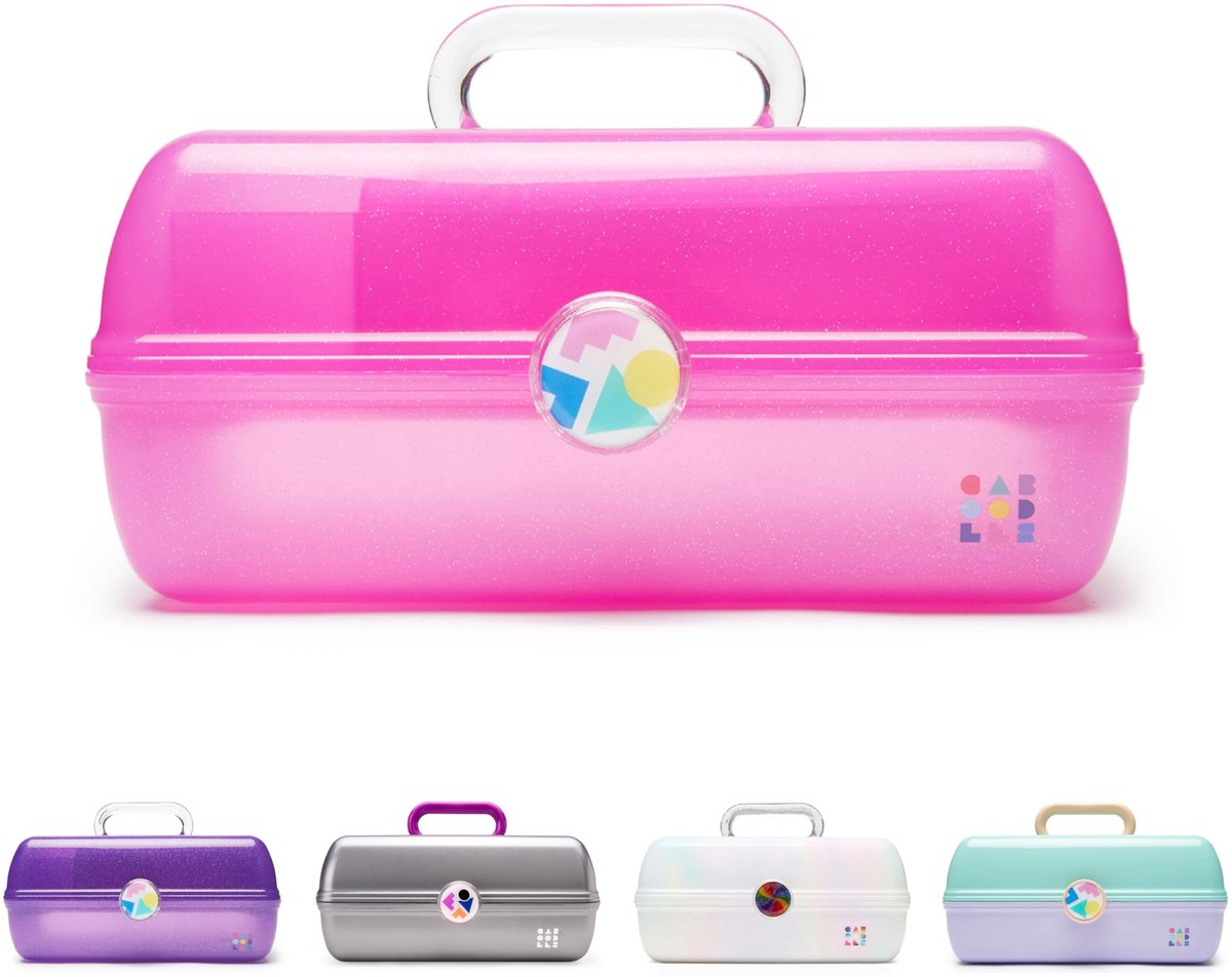 SnelShoppen - On-The-Go Meisje Make-up Organizer - Reisvriendelijke Make-up Tas - Hot Pink Sparkle - 13.38x8.88x6.5 Inch - Perfect voor Feest, Vakanti