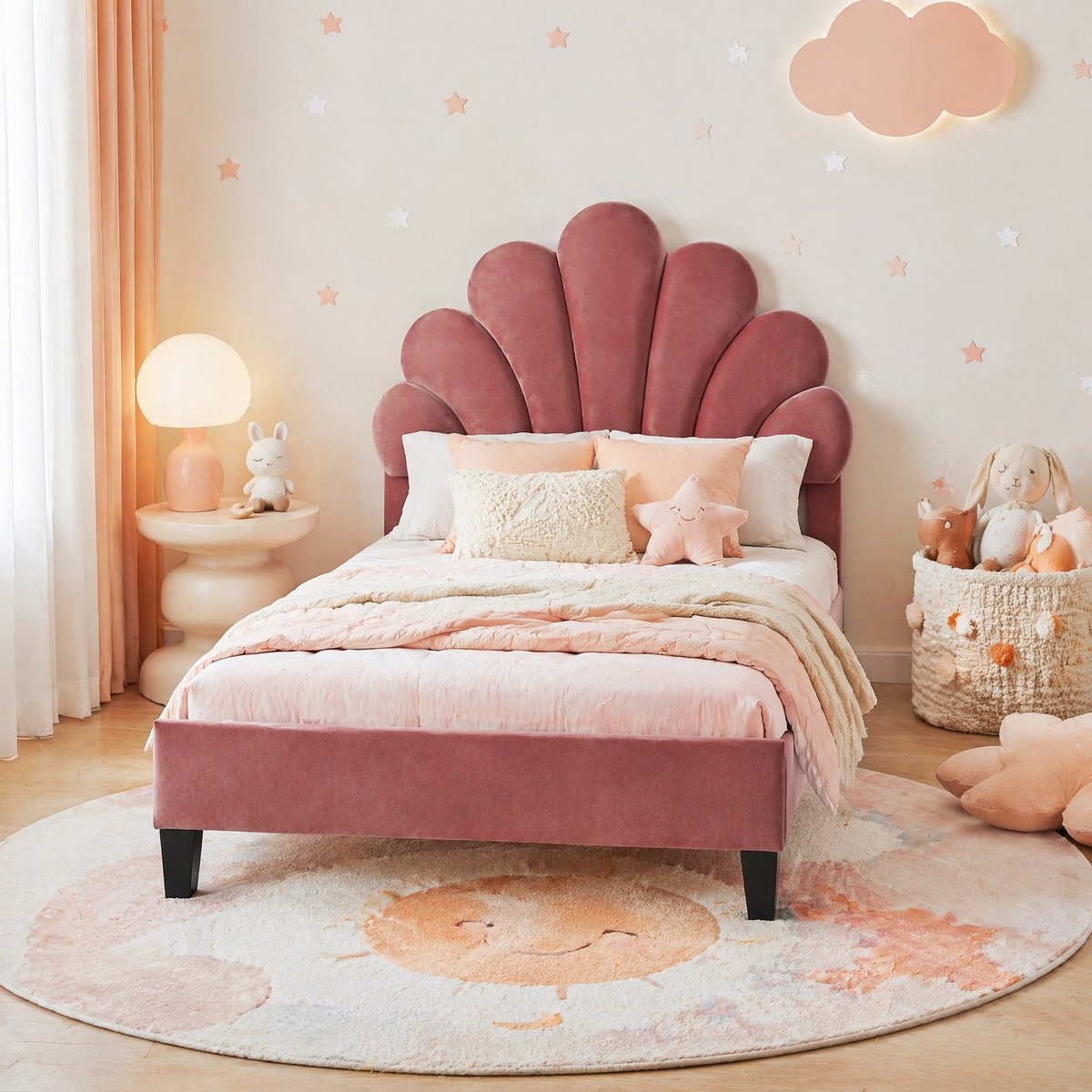 COVREO Bedframe 90x200 cm boonrood, met bloemenhoofdbord, zonder matras