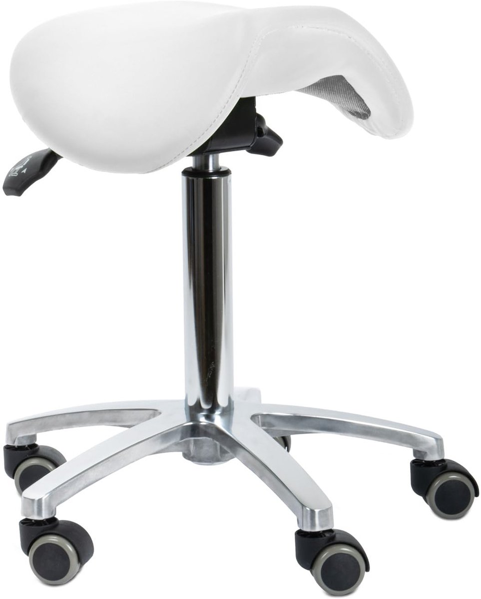 SnelShoppen - Draaikruk met Kantelbare Zadelzitting, Wit - Ergonomische Werkstoel voor Kantoor, Keuken, Salon en Creatieve Ruimtes, Hoogte Verstelbaar
