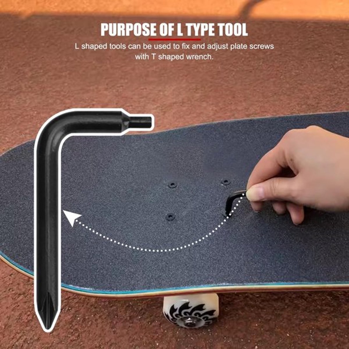 Skateboard Tool - T-vormige Sleutel - L-vormige Sleutel - Staal/Kunststof - Voor Repareren/Afstellen - Onderhouds Gereedschap - Schaatssleutel