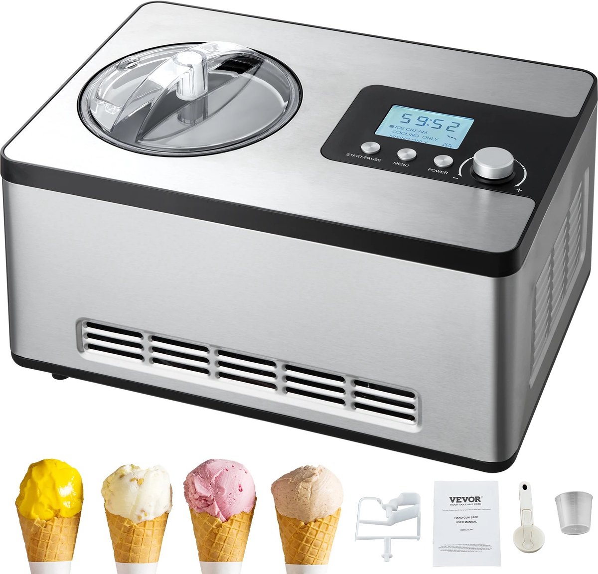 DailyDamaar ijsmachine - Ijsmaker - Roomijsmachine - Sorbet machine - Met ingebouwde compressor - Automatisch - 3 programma's - RVS