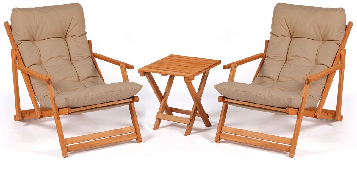 Asir - Tuinstoellenset met tafel en stoelen (3-delig) - Bruin, Natuurlijk - 160 x 69 x 25