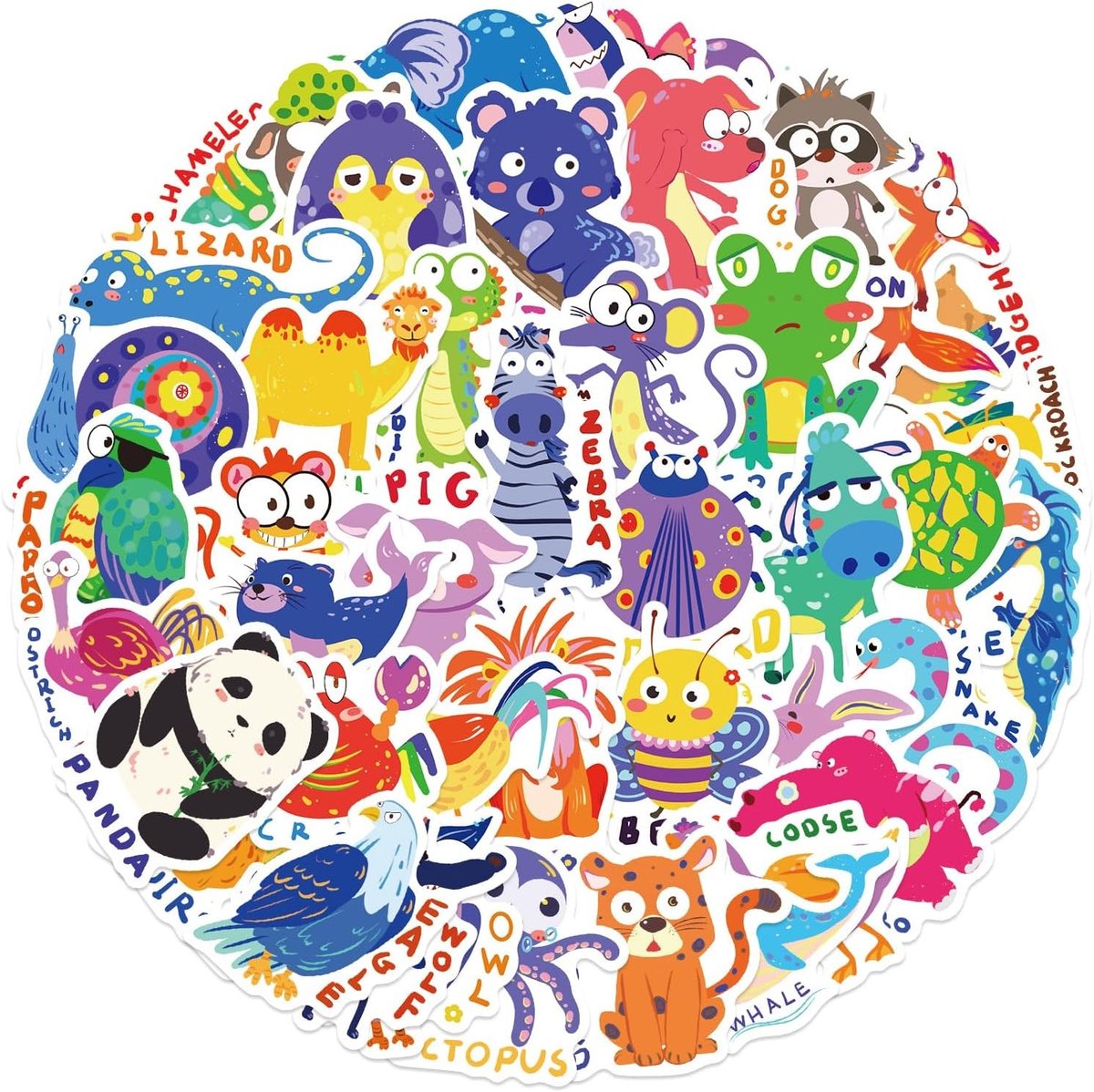 50 Dieren Stickers Set van Vinyl voor Auto, Motor, Fiets, Skateboard en Laptop - Perfect voor Creatieve Projecten en Persoonlijke Decoratie