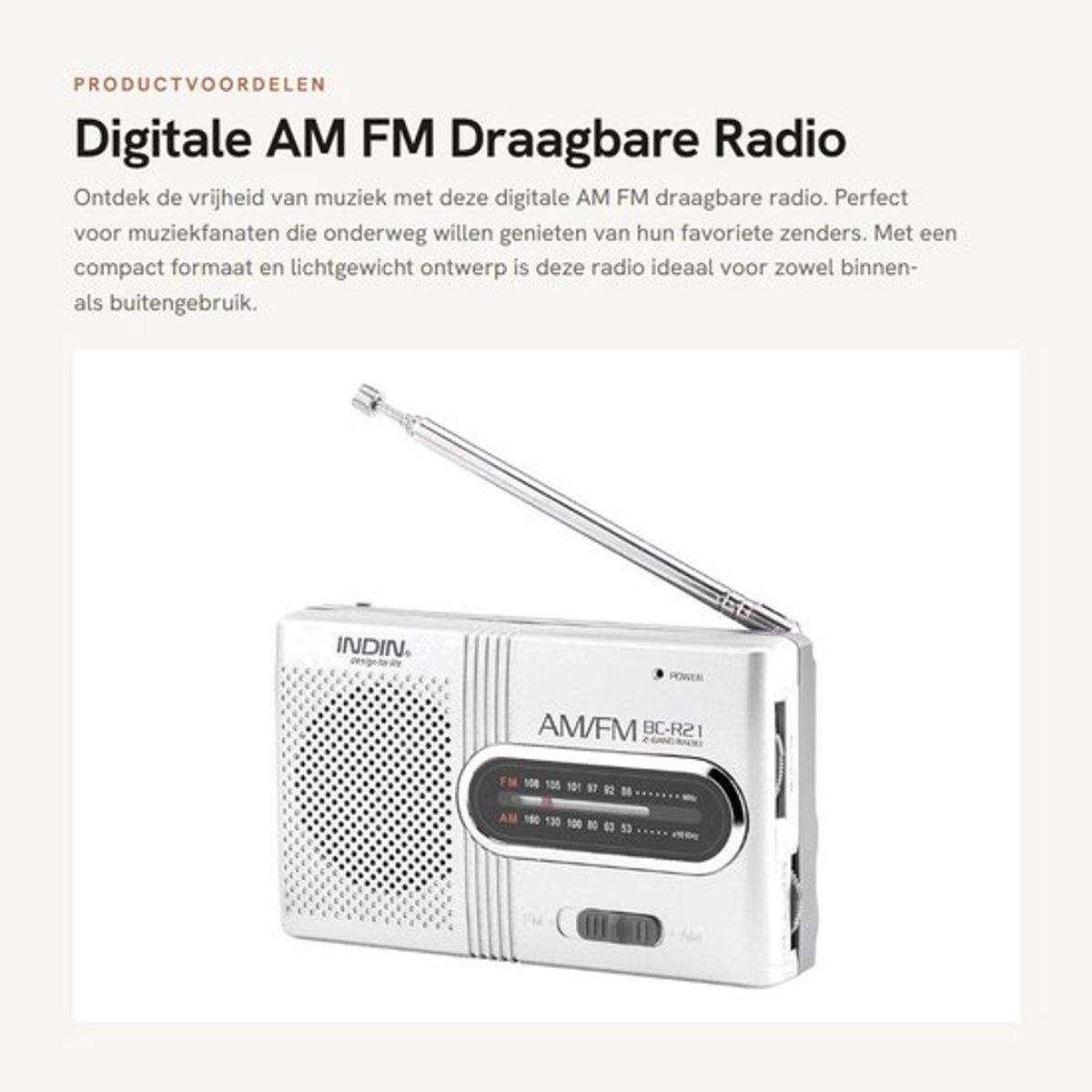 Draagbare Radio met Telescopische Antenne - Mini Stereo - Transistor Ontvanger - Persoonlijke Luidsprekers - Muziekspeler - Lichtgewicht