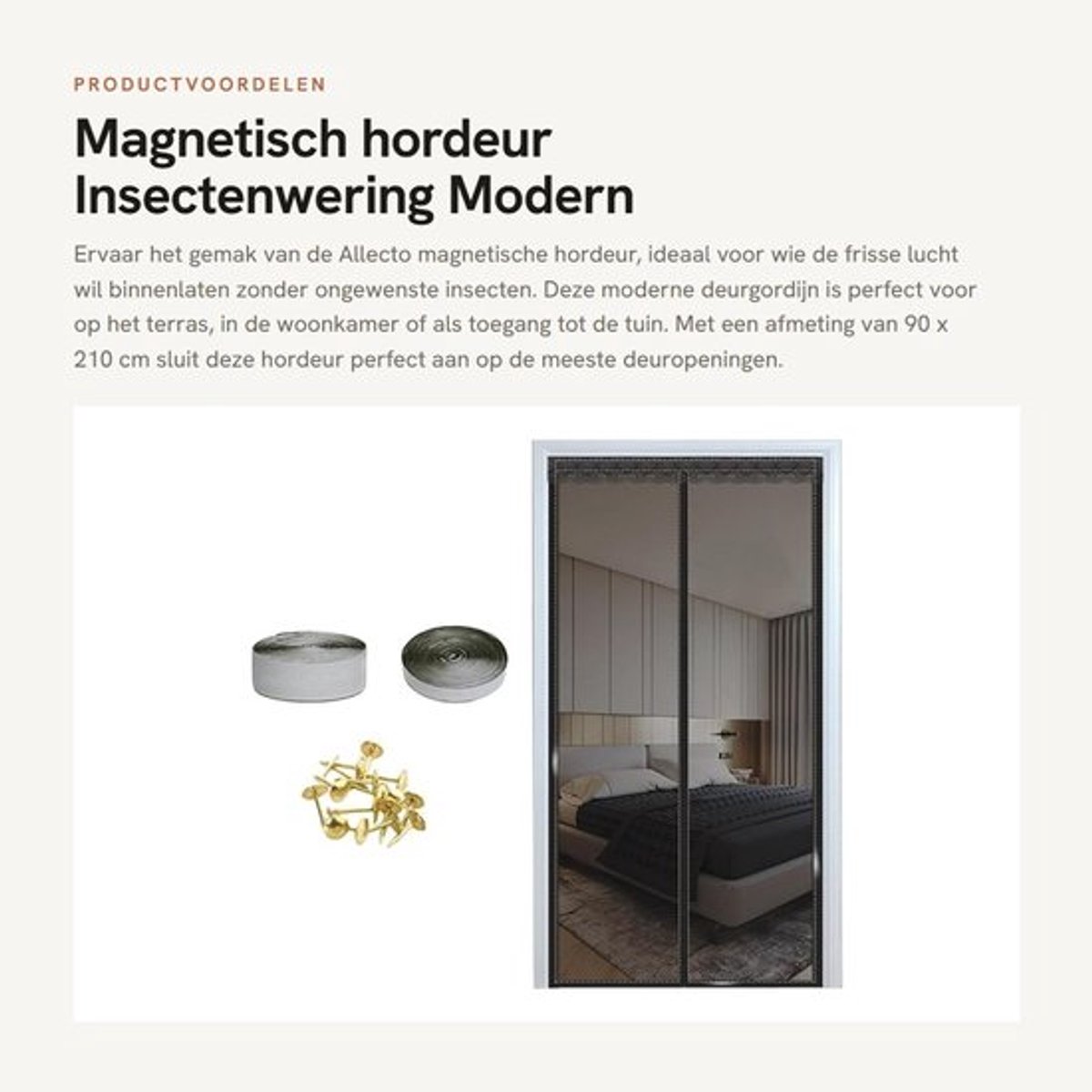 Hordeur Magnetisch 90 x 210 cm - Deurnet - Insectenwerend - Vliegengaas - Polyester - Automatische Sluiting - Deurgordijn