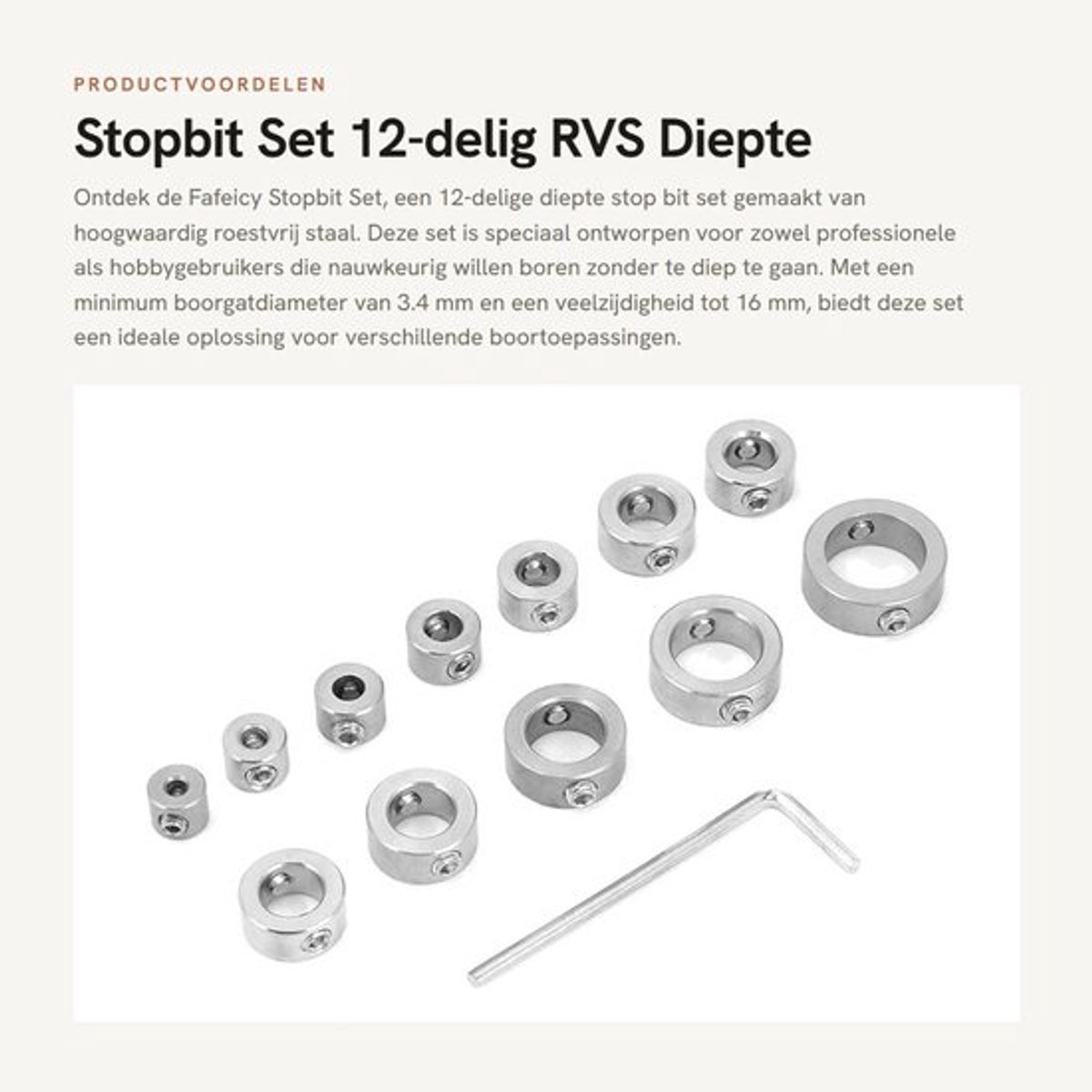 Stopbit Set 12-delig Roestvrij Staal - Boorstofopvanger - Diepte Stopper - Schroeftype Kraag - Positioneerder - Duurzaam in gebruik - Boorstop