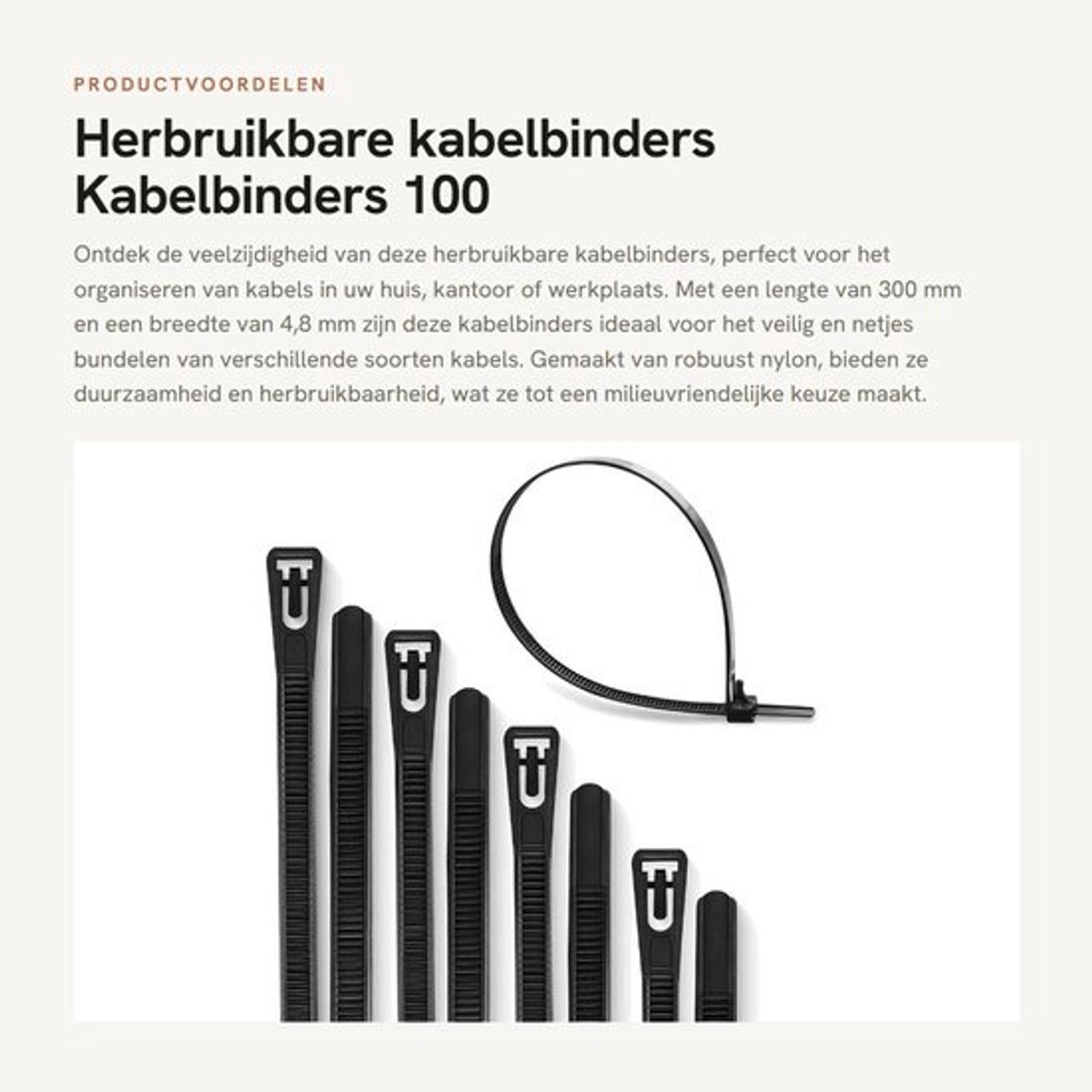 Kabelbinders Herbruikbaar 100 Stuks - Afneembare Kabelbinders - Nylon (PA66) - Zwart - Diverse Afmetingen - Treksterkte 22,2 kg - Binders