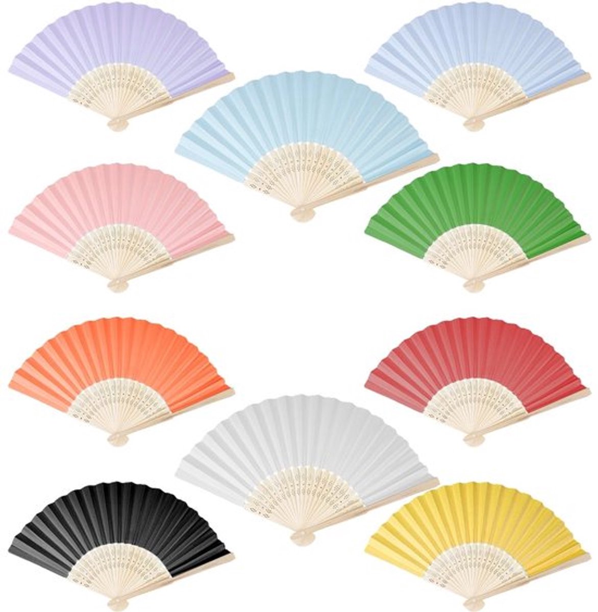 Handgehouden Papieren Waaiers - Feestdecoratie - 10 Kleuren - Bamboe Opvouwbare Waaier - Doe-het-zelf Decoratie - Geschikt voor Bruiloften